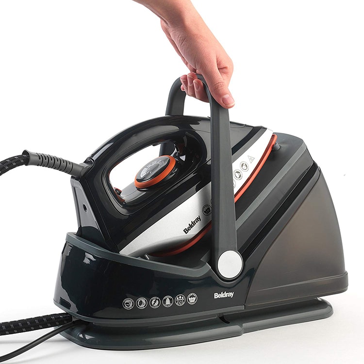 Beldray BEL0534 Steam Surge Black Pro Steam Station Iron hand holding-min