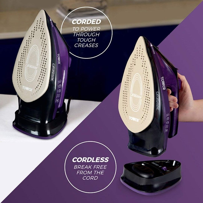 Tower T22008 CeraGlide 2-in-1 Cord or Cordless Steam Iron corded vs cordless-min